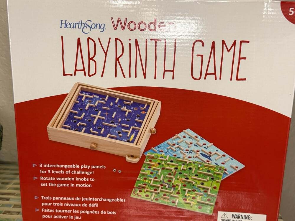 HearthSong Wooden Labyrinth Game with 3 Interchangeable Play Panels